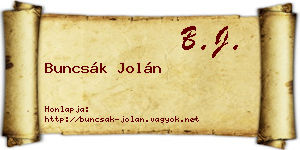 Buncsák Jolán névjegykártya