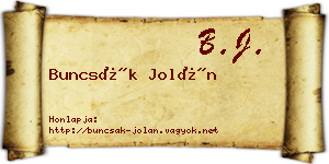 Buncsák Jolán névjegykártya